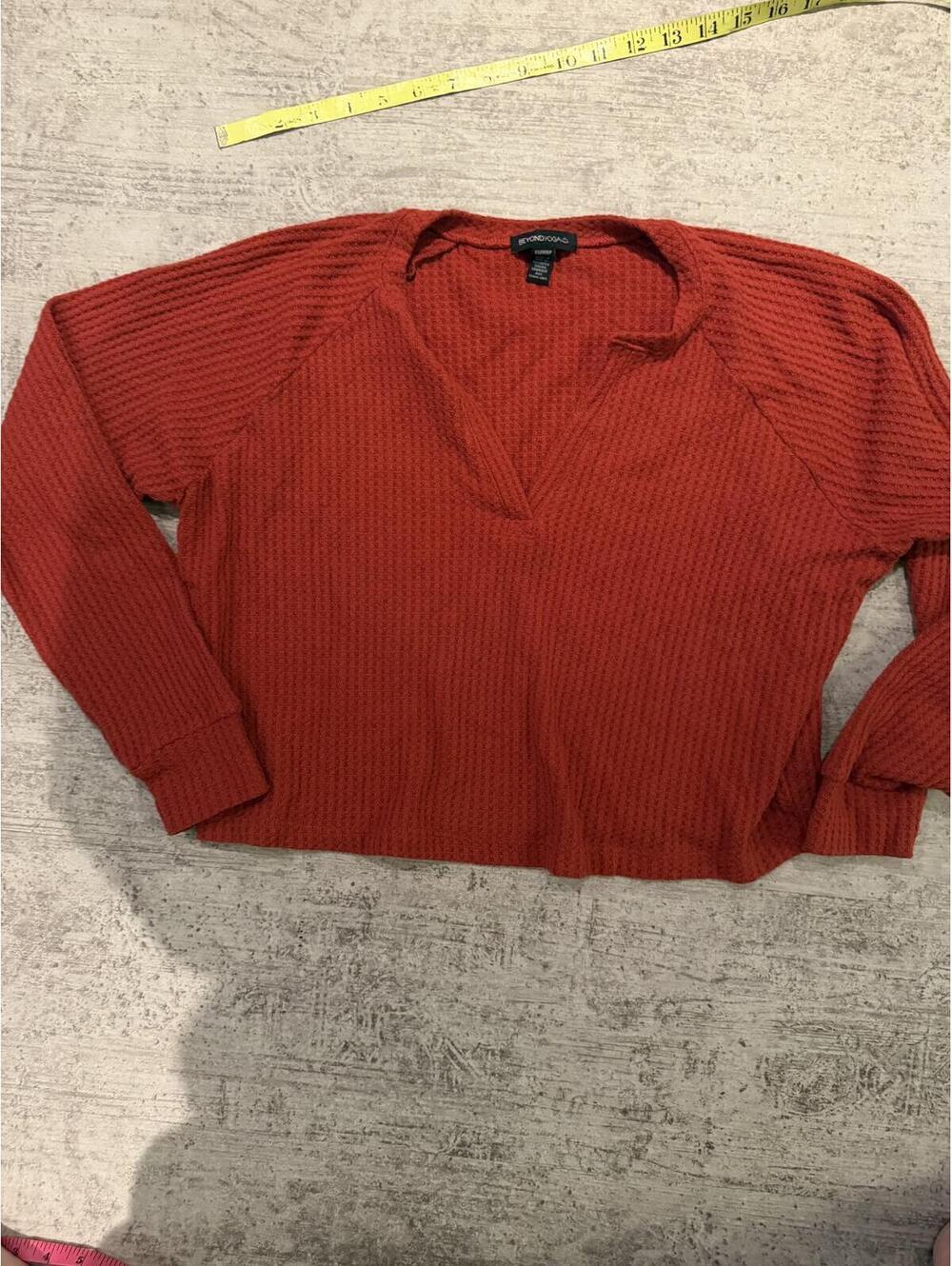 Beyond Yoga Cropped Waffle KNIT Red Orange sz XS lounge comfu